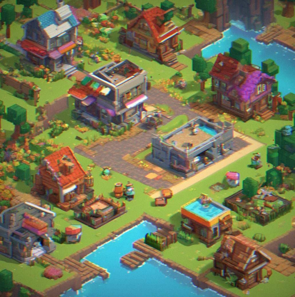 A teen scrolls through the discovery feed on their phone, looking at community pixel art sprites and voxel builds