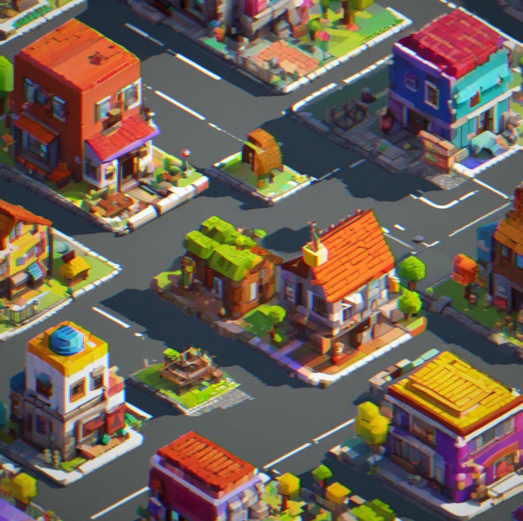 Two phones side by side with the same voxel structure at different edit stages, showing how changes sync across devices