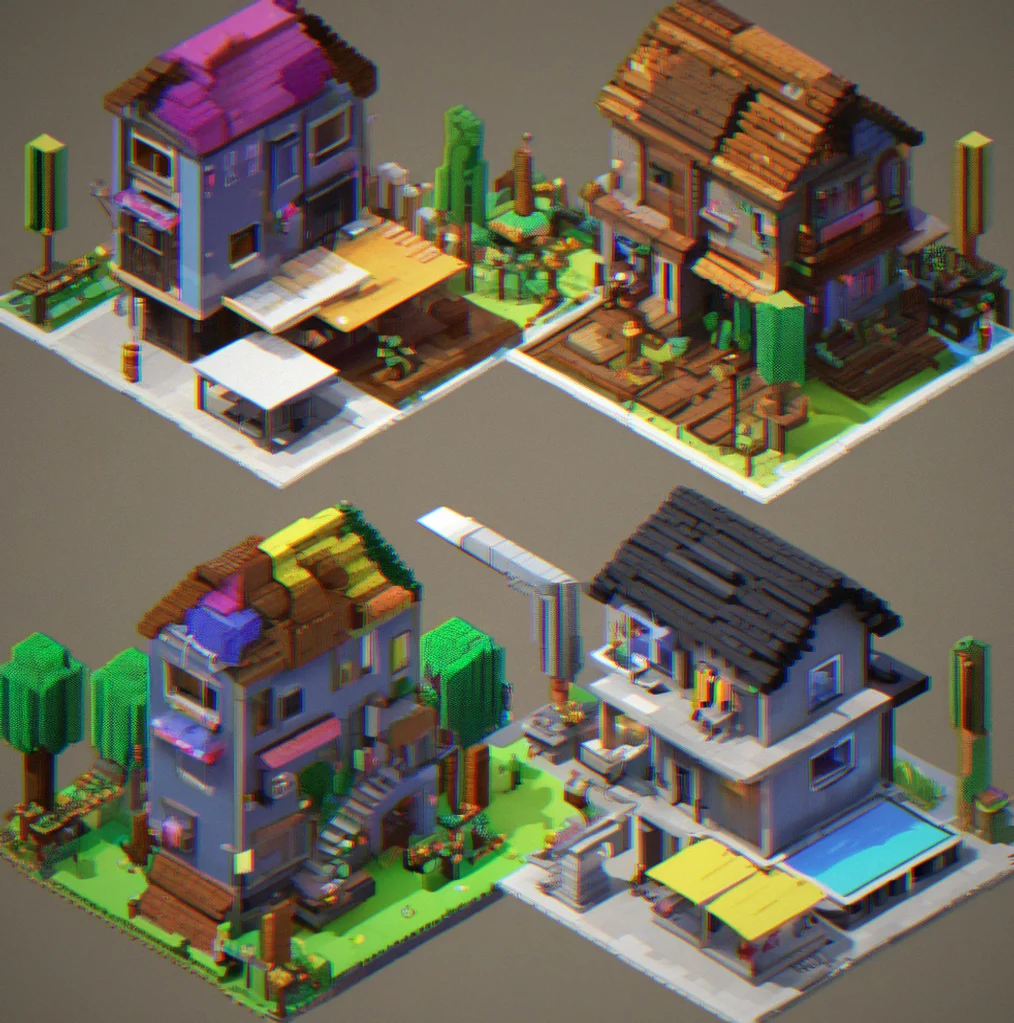 A side-by-side view showing a voxel structure being built on a desktop computer, then the same structure being edited on a mobile phone, with a shareable world code displayed between the two screens